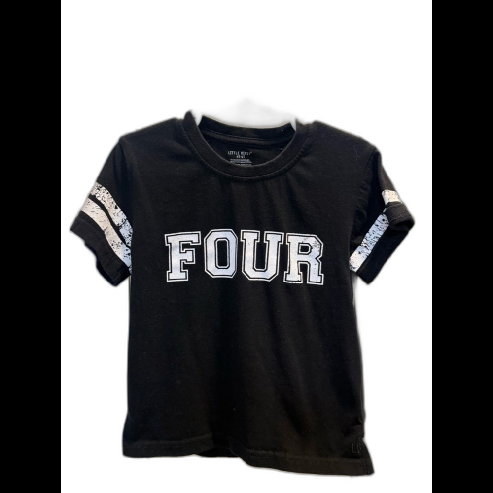 Little Bipsy Black "Four" Graphic Kids Tee or Bday shirt 4-5T
